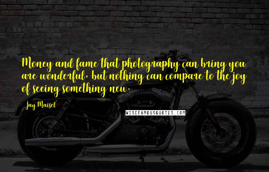 Jay Maisel Quotes: Money and fame that photography can bring you are wonderful, but nothing can compare to the joy of seeing something new.