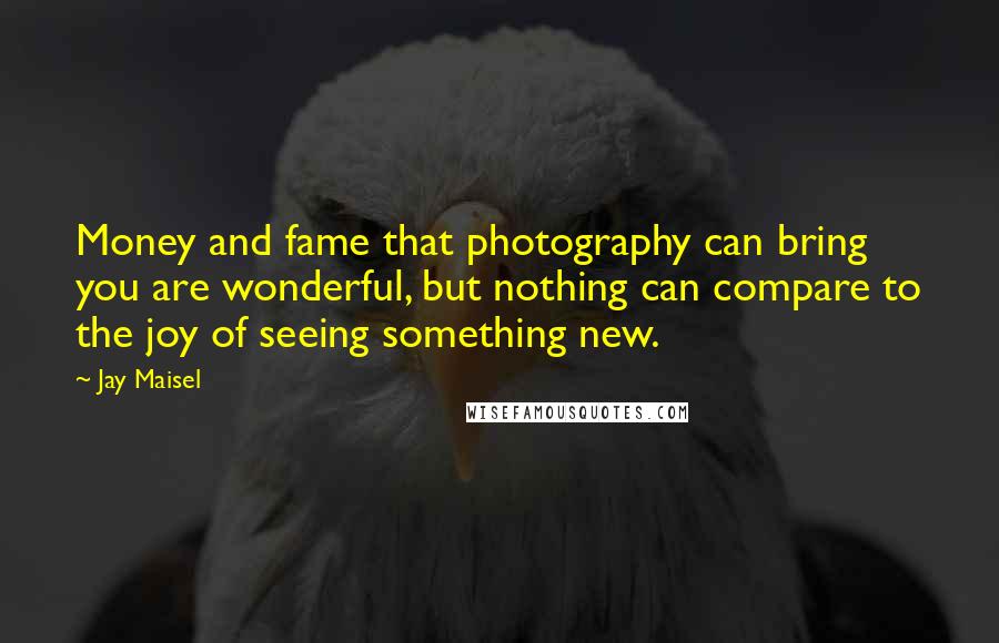 Jay Maisel Quotes: Money and fame that photography can bring you are wonderful, but nothing can compare to the joy of seeing something new.