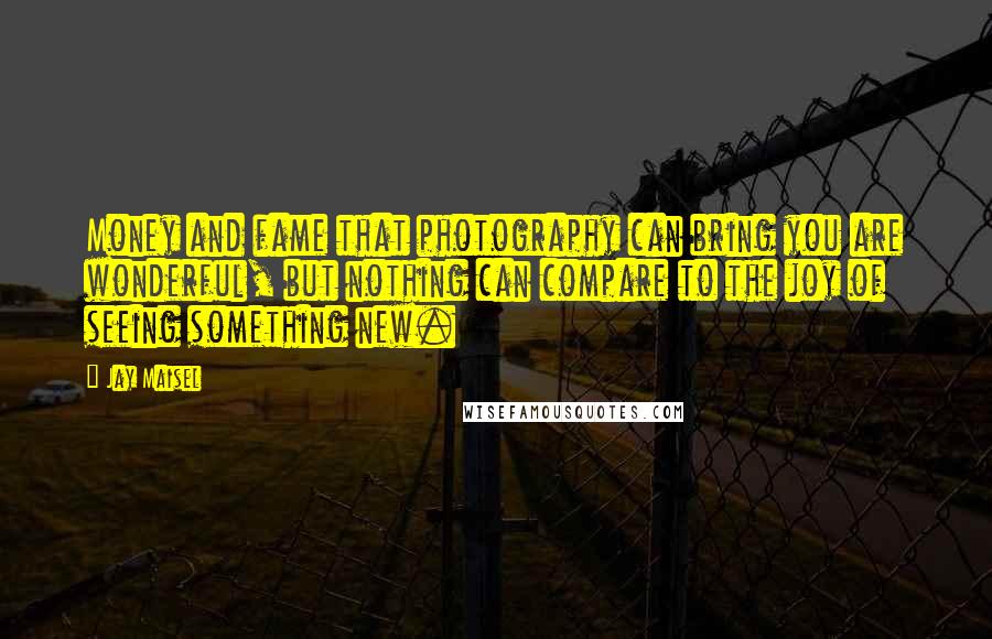 Jay Maisel Quotes: Money and fame that photography can bring you are wonderful, but nothing can compare to the joy of seeing something new.