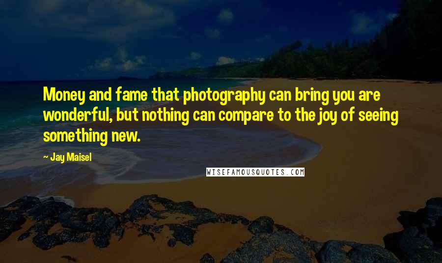 Jay Maisel Quotes: Money and fame that photography can bring you are wonderful, but nothing can compare to the joy of seeing something new.