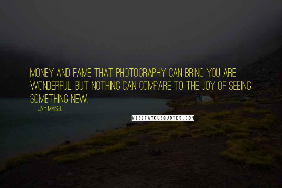 Jay Maisel Quotes: Money and fame that photography can bring you are wonderful, but nothing can compare to the joy of seeing something new.