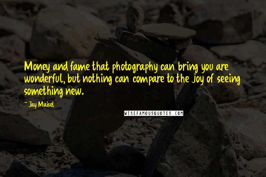 Jay Maisel Quotes: Money and fame that photography can bring you are wonderful, but nothing can compare to the joy of seeing something new.