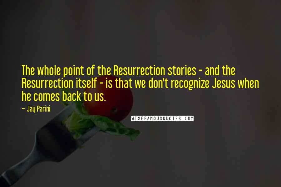 Jay Parini Quotes: The whole point of the Resurrection stories - and the Resurrection itself - is that we don't recognize Jesus when he comes back to us.