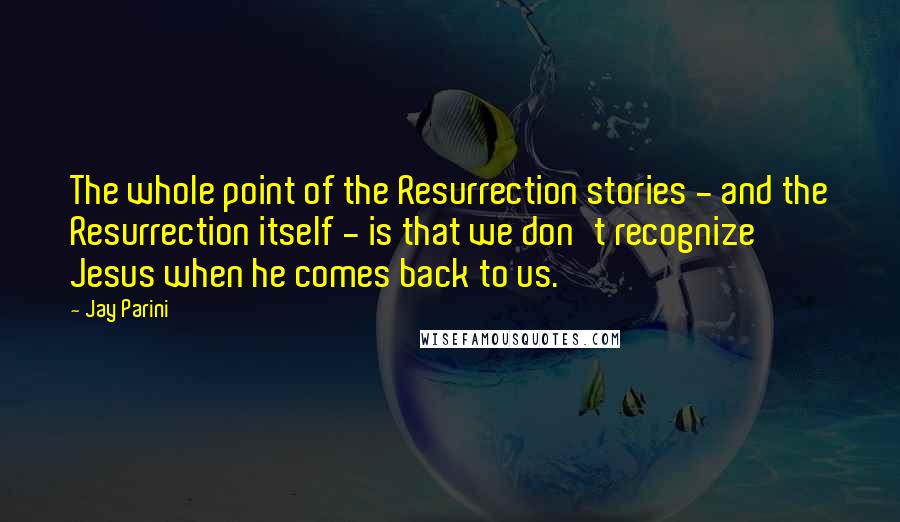 Jay Parini Quotes: The whole point of the Resurrection stories - and the Resurrection itself - is that we don't recognize Jesus when he comes back to us.