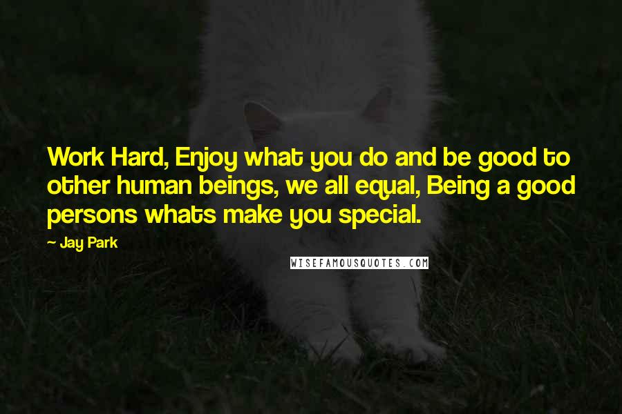 Jay Park Quotes: Work Hard, Enjoy what you do and be good to other human beings, we all equal, Being a good persons whats make you special.