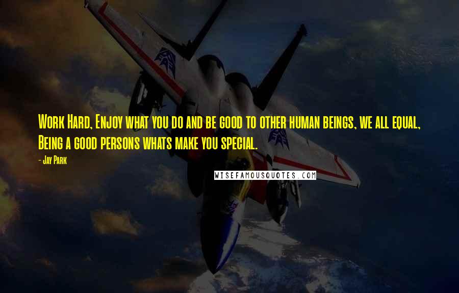 Jay Park Quotes: Work Hard, Enjoy what you do and be good to other human beings, we all equal, Being a good persons whats make you special.