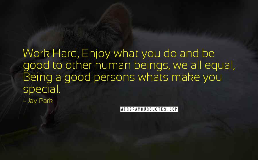 Jay Park Quotes: Work Hard, Enjoy what you do and be good to other human beings, we all equal, Being a good persons whats make you special.