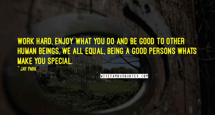 Jay Park Quotes: Work Hard, Enjoy what you do and be good to other human beings, we all equal, Being a good persons whats make you special.