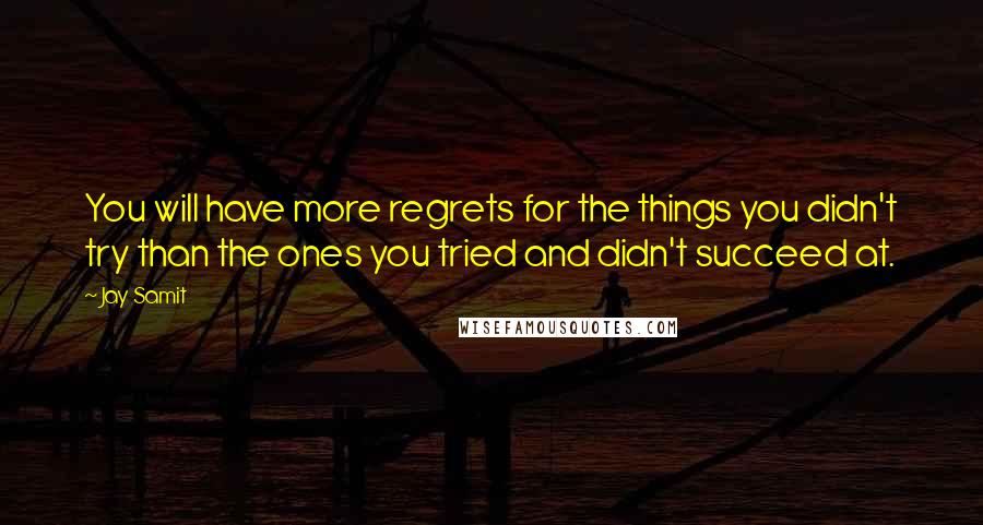 Jay Samit Quotes: You will have more regrets for the things you didn't try than the ones you tried and didn't succeed at.