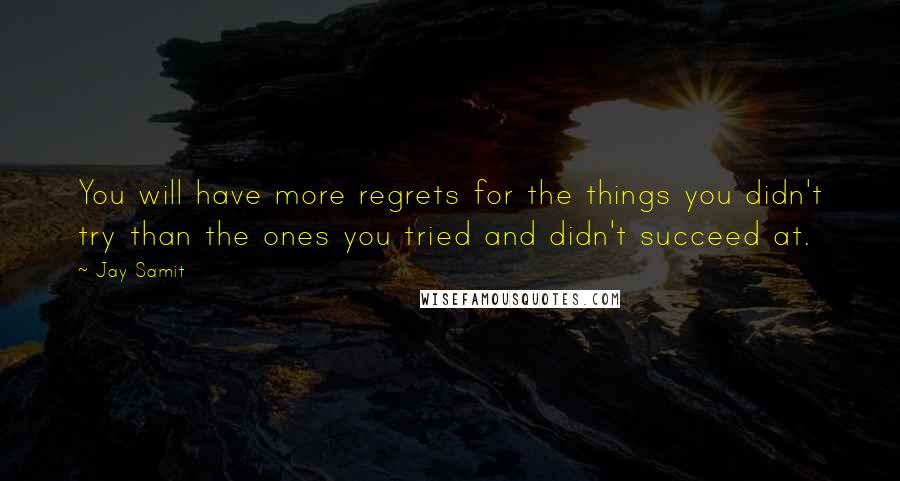 Jay Samit Quotes: You will have more regrets for the things you didn't try than the ones you tried and didn't succeed at.