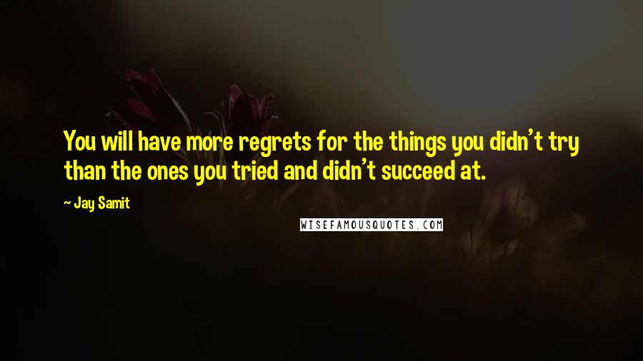 Jay Samit Quotes: You will have more regrets for the things you didn't try than the ones you tried and didn't succeed at.