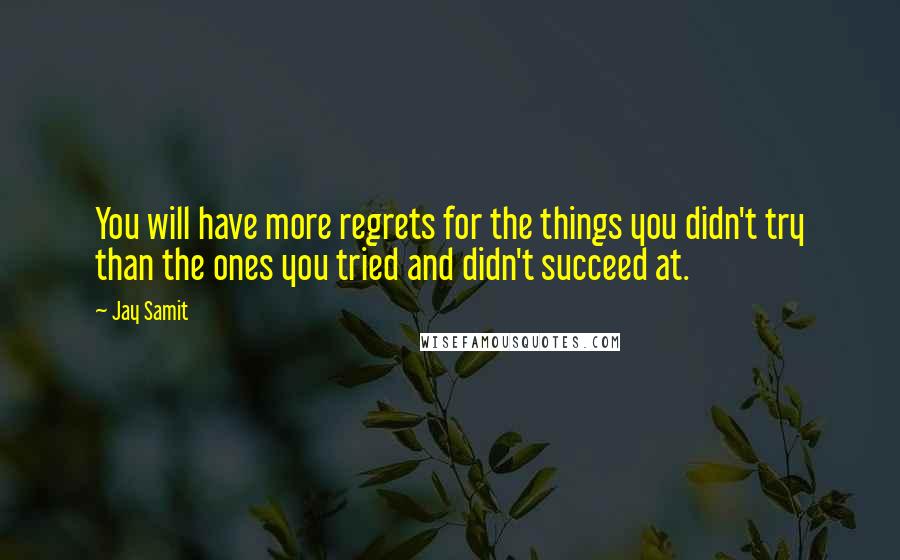 Jay Samit Quotes: You will have more regrets for the things you didn't try than the ones you tried and didn't succeed at.