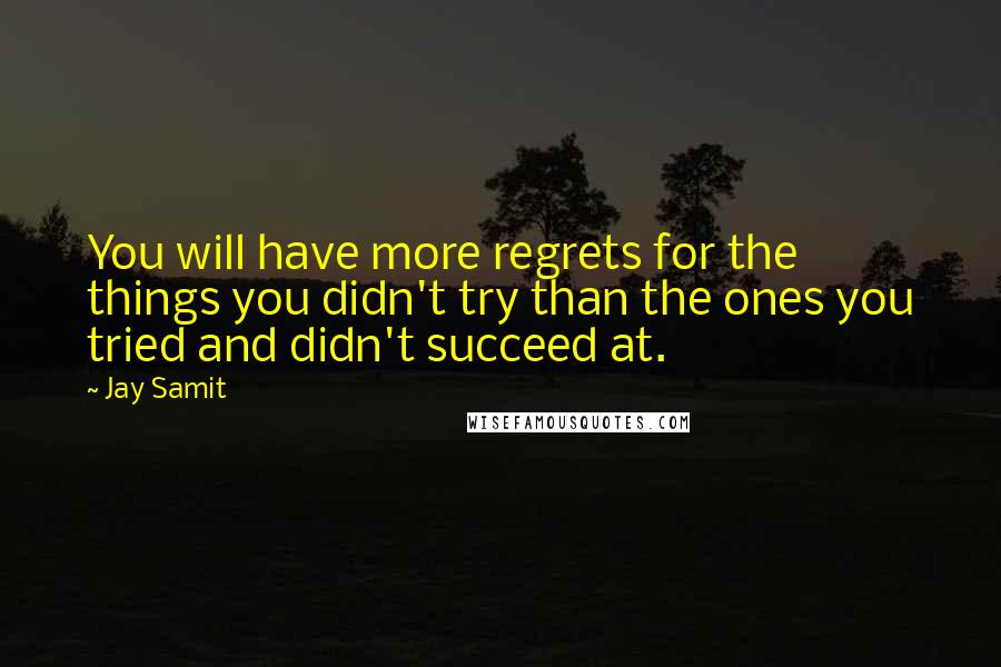 Jay Samit Quotes: You will have more regrets for the things you didn't try than the ones you tried and didn't succeed at.