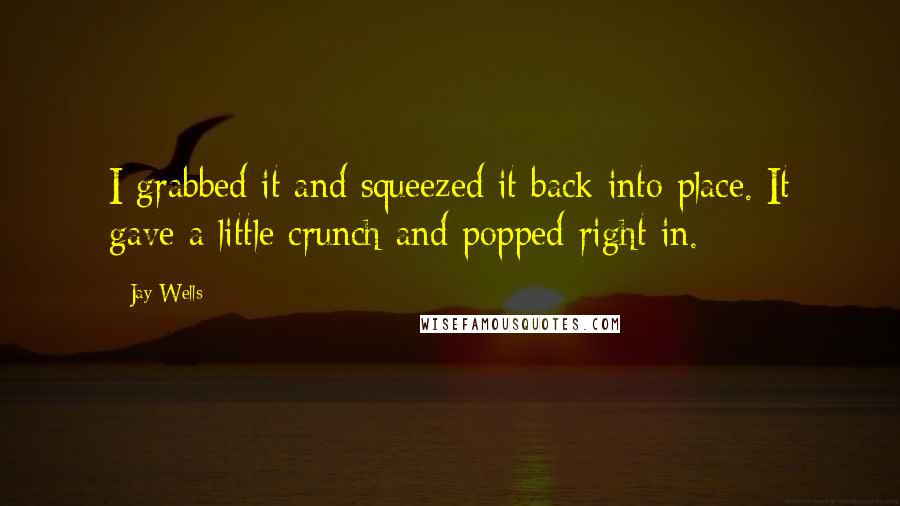 Jay Wells Quotes: I grabbed it and squeezed it back into place. It gave a little crunch and popped right in.