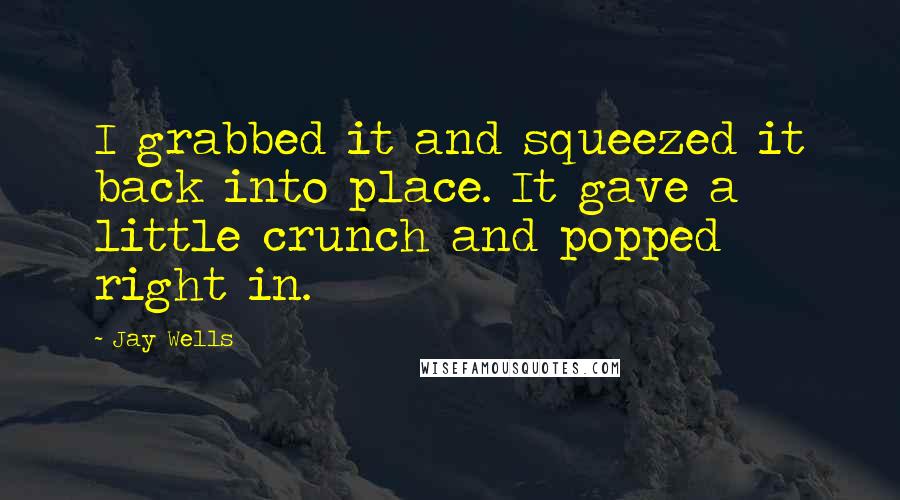 Jay Wells Quotes: I grabbed it and squeezed it back into place. It gave a little crunch and popped right in.