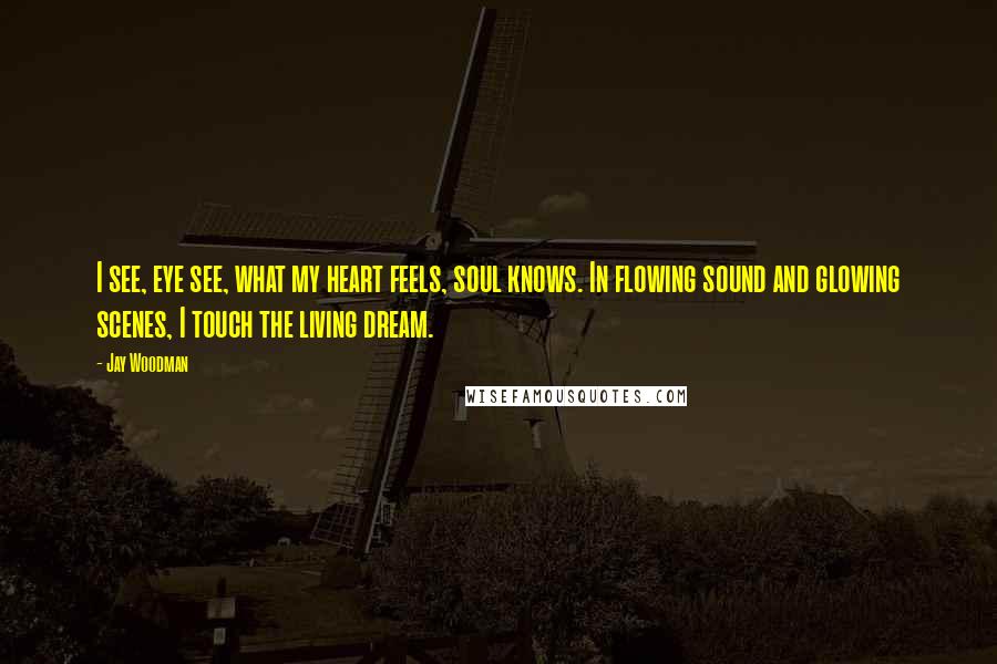 Jay Woodman Quotes: I see, eye see, what my heart feels, soul knows. In flowing sound and glowing scenes, I touch the living dream.