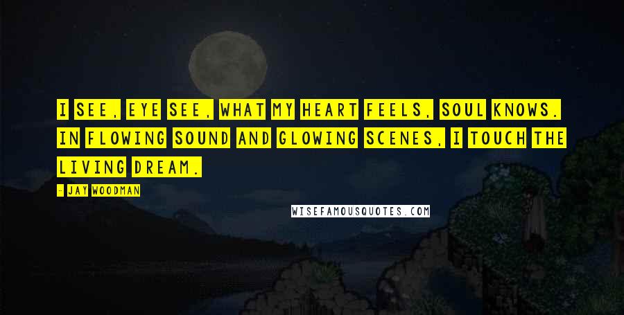 Jay Woodman Quotes: I see, eye see, what my heart feels, soul knows. In flowing sound and glowing scenes, I touch the living dream.