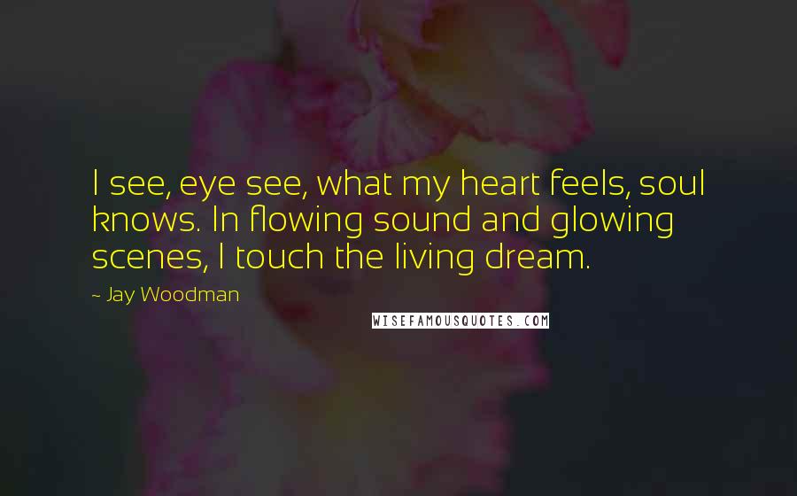 Jay Woodman Quotes: I see, eye see, what my heart feels, soul knows. In flowing sound and glowing scenes, I touch the living dream.