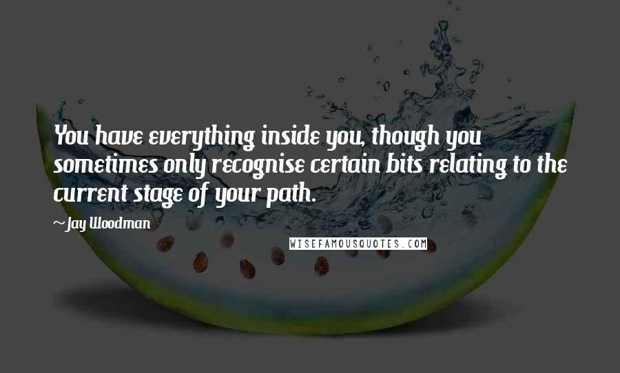 Jay Woodman Quotes: You have everything inside you, though you sometimes only recognise certain bits relating to the current stage of your path.