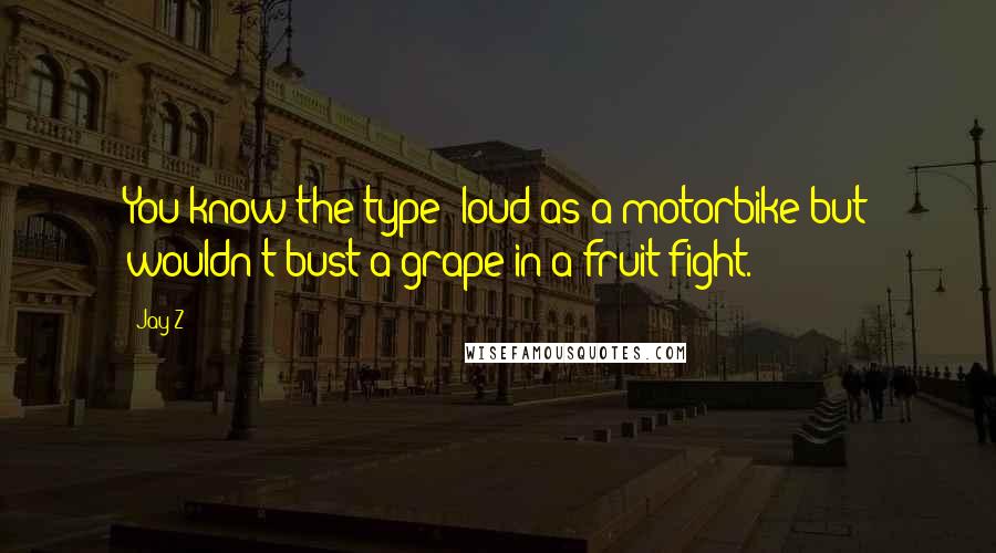 Jay-Z Quotes: You know the type: loud as a motorbike but wouldn't bust a grape in a fruit fight.
