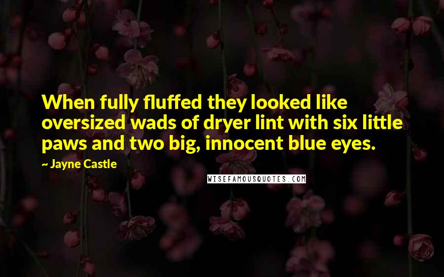 Jayne Castle Quotes: When fully fluffed they looked like oversized wads of dryer lint with six little paws and two big, innocent blue eyes.