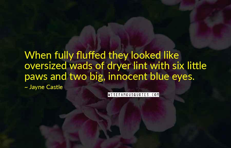 Jayne Castle Quotes: When fully fluffed they looked like oversized wads of dryer lint with six little paws and two big, innocent blue eyes.