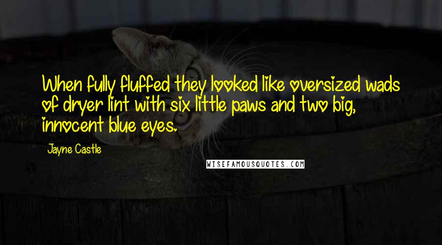 Jayne Castle Quotes: When fully fluffed they looked like oversized wads of dryer lint with six little paws and two big, innocent blue eyes.