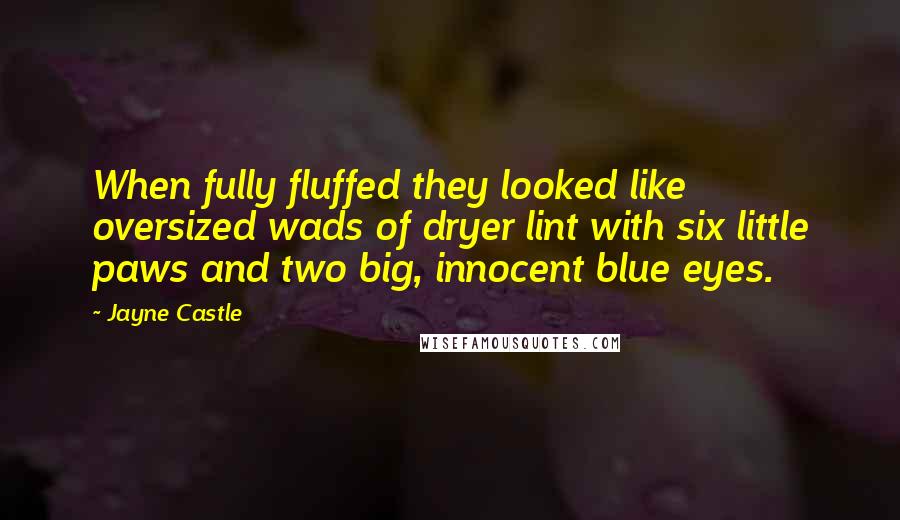 Jayne Castle Quotes: When fully fluffed they looked like oversized wads of dryer lint with six little paws and two big, innocent blue eyes.