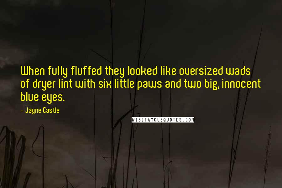 Jayne Castle Quotes: When fully fluffed they looked like oversized wads of dryer lint with six little paws and two big, innocent blue eyes.