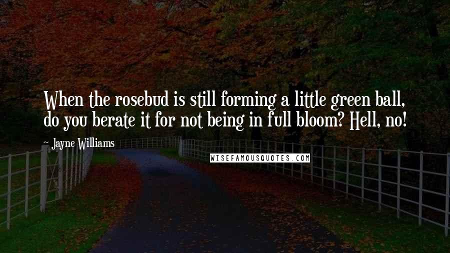 Jayne Williams Quotes: When the rosebud is still forming a little green ball, do you berate it for not being in full bloom? Hell, no!