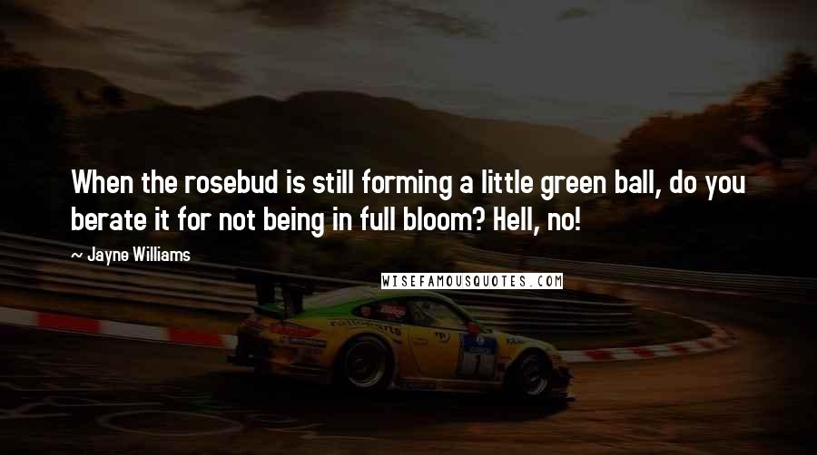 Jayne Williams Quotes: When the rosebud is still forming a little green ball, do you berate it for not being in full bloom? Hell, no!