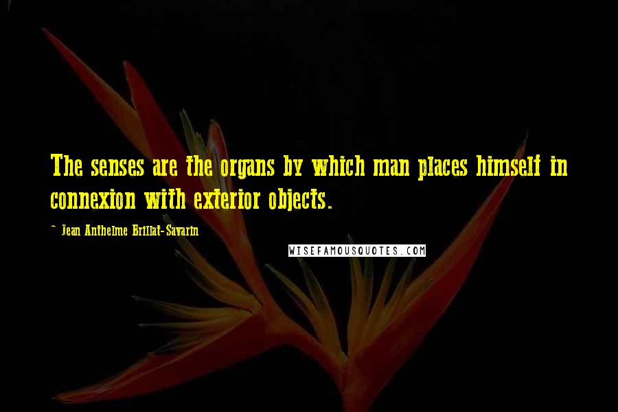 Jean Anthelme Brillat-Savarin Quotes: The senses are the organs by which man places himself in connexion with exterior objects.