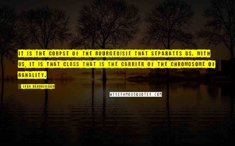 Jean Baudrillard Quotes: It is the corpse of the bourgeoisie that separates us. With us, it is that class that is the carrier of the chromosome of banality.