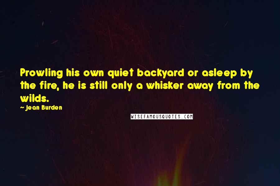 Jean Burden Quotes: Prowling his own quiet backyard or asleep by the fire, he is still only a whisker away from the wilds.