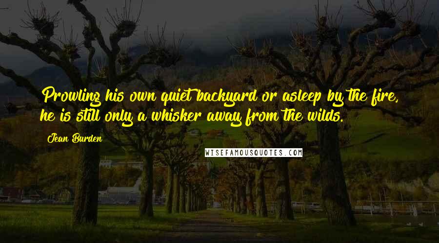 Jean Burden Quotes: Prowling his own quiet backyard or asleep by the fire, he is still only a whisker away from the wilds.