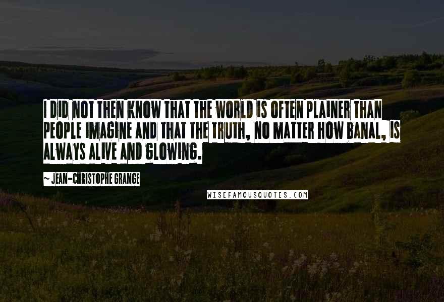 Jean-Christophe Grange Quotes: I did not then know that the world is often plainer than people imagine and that the truth, no matter how banal, is always alive and glowing.