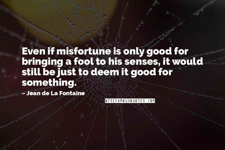 Jean De La Fontaine Quotes: Even if misfortune is only good for bringing a fool to his senses, it would still be just to deem it good for something.