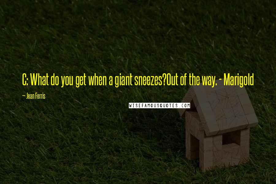 Jean Ferris Quotes: C: What do you get when a giant sneezes?Out of the way. - Marigold