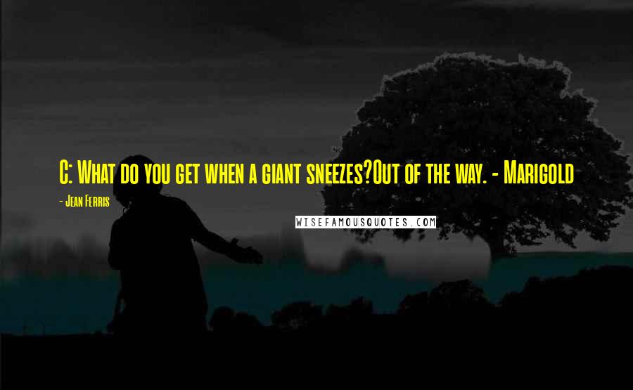 Jean Ferris Quotes: C: What do you get when a giant sneezes?Out of the way. - Marigold