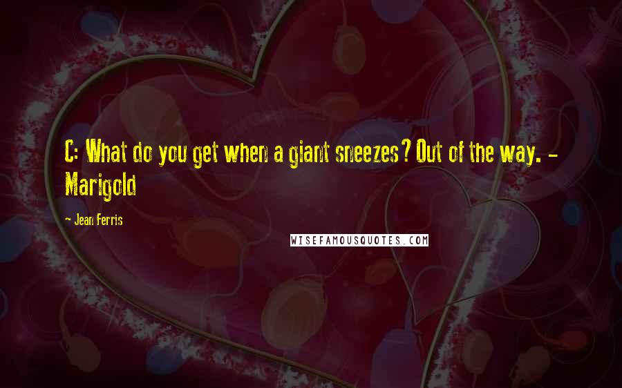 Jean Ferris Quotes: C: What do you get when a giant sneezes?Out of the way. - Marigold