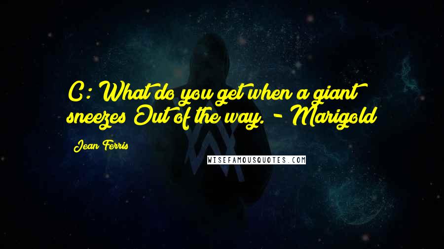 Jean Ferris Quotes: C: What do you get when a giant sneezes?Out of the way. - Marigold