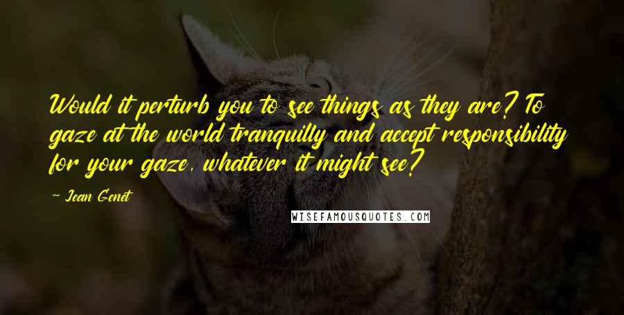 Jean Genet Quotes: Would it perturb you to see things as they are? To gaze at the world tranquilly and accept responsibility for your gaze, whatever it might see?