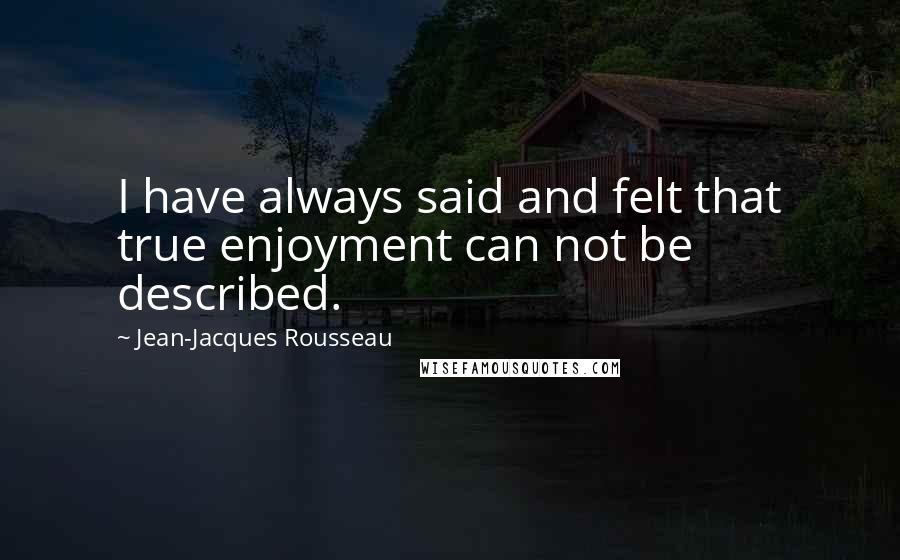 Jean-Jacques Rousseau Quotes: I have always said and felt that true enjoyment can not be described.