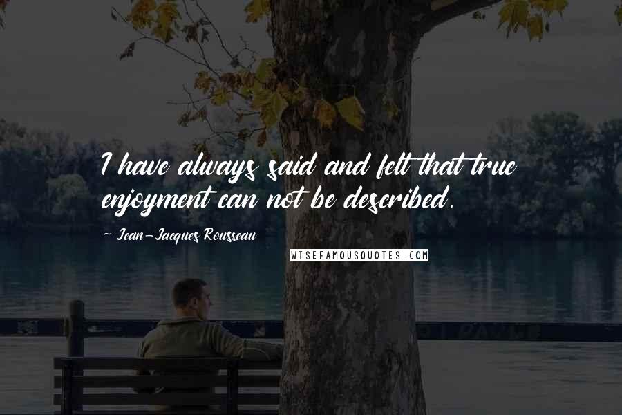 Jean-Jacques Rousseau Quotes: I have always said and felt that true enjoyment can not be described.