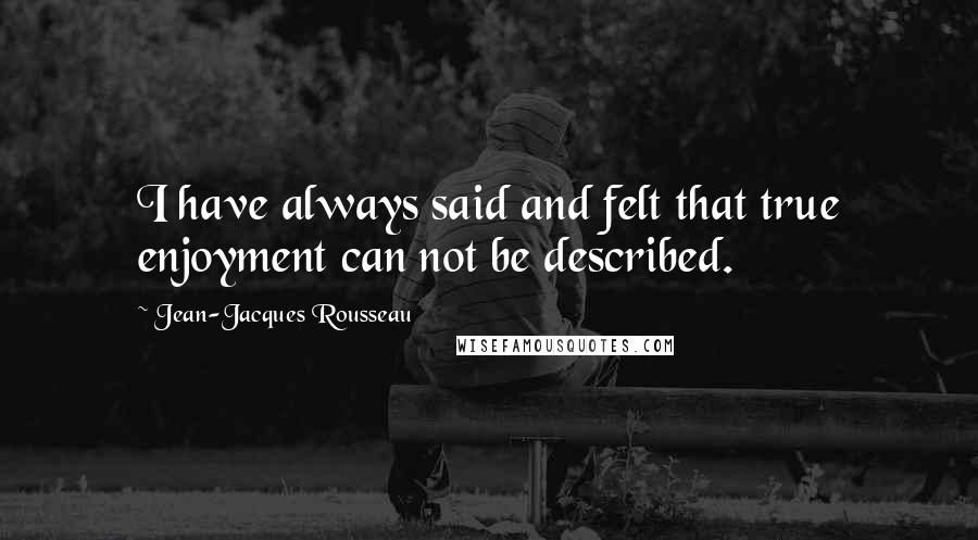 Jean-Jacques Rousseau Quotes: I have always said and felt that true enjoyment can not be described.