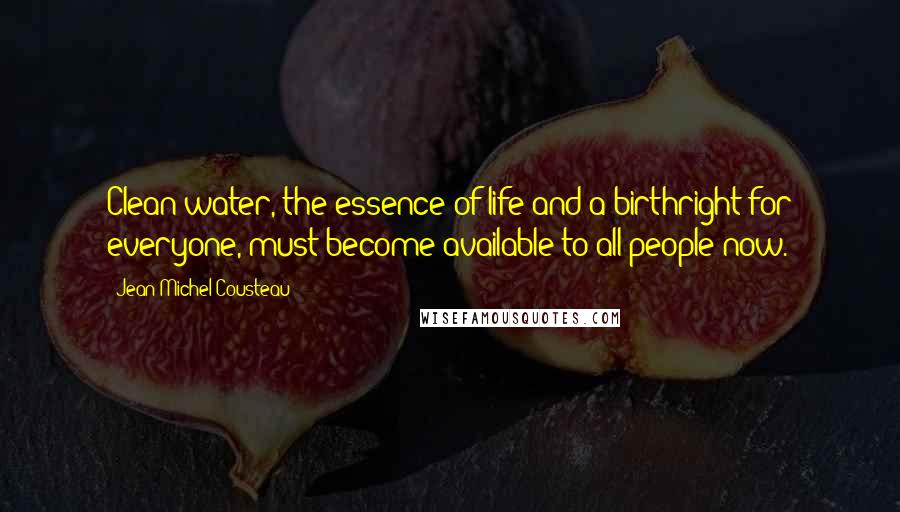 Jean-Michel Cousteau Quotes: Clean water, the essence of life and a birthright for everyone, must become available to all people now.