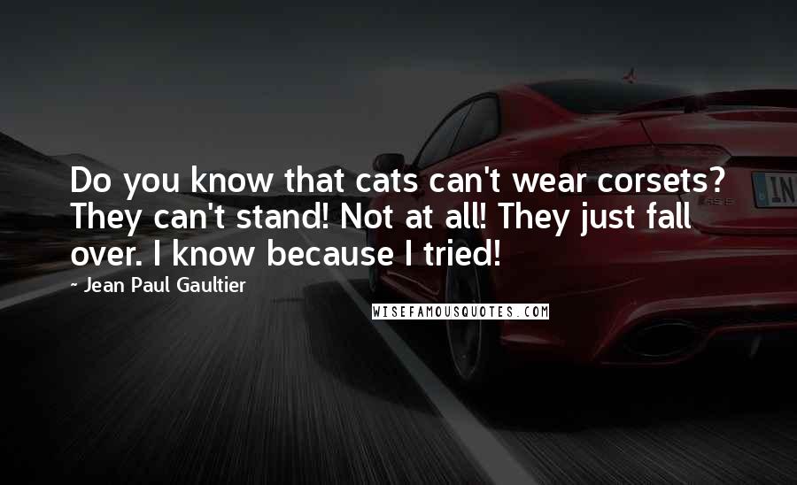 Jean Paul Gaultier Quotes: Do you know that cats can't wear corsets? They can't stand! Not at all! They just fall over. I know because I tried!