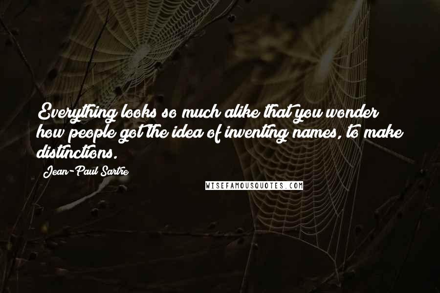 Jean-Paul Sartre Quotes: Everything looks so much alike that you wonder how people got the idea of inventing names, to make distinctions.