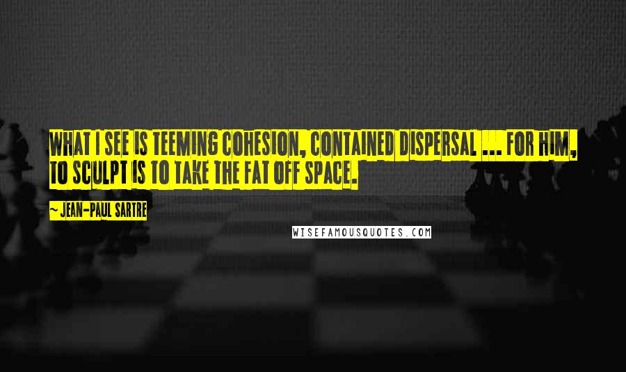 Jean-Paul Sartre Quotes: What I see is teeming cohesion, contained dispersal ... For him, to sculpt is to take the fat off space.