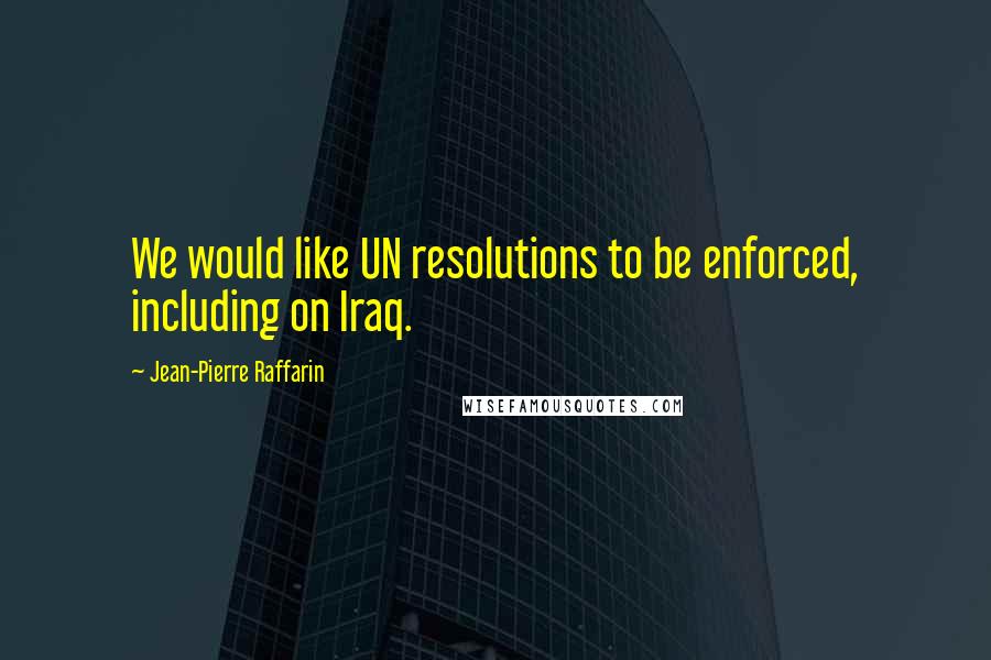 Jean-Pierre Raffarin Quotes: We would like UN resolutions to be enforced, including on Iraq.